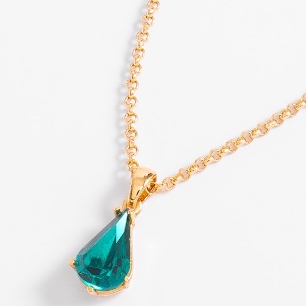 18K gold plated necklace with pear shaped Swarovski crystal emerald green BNIB